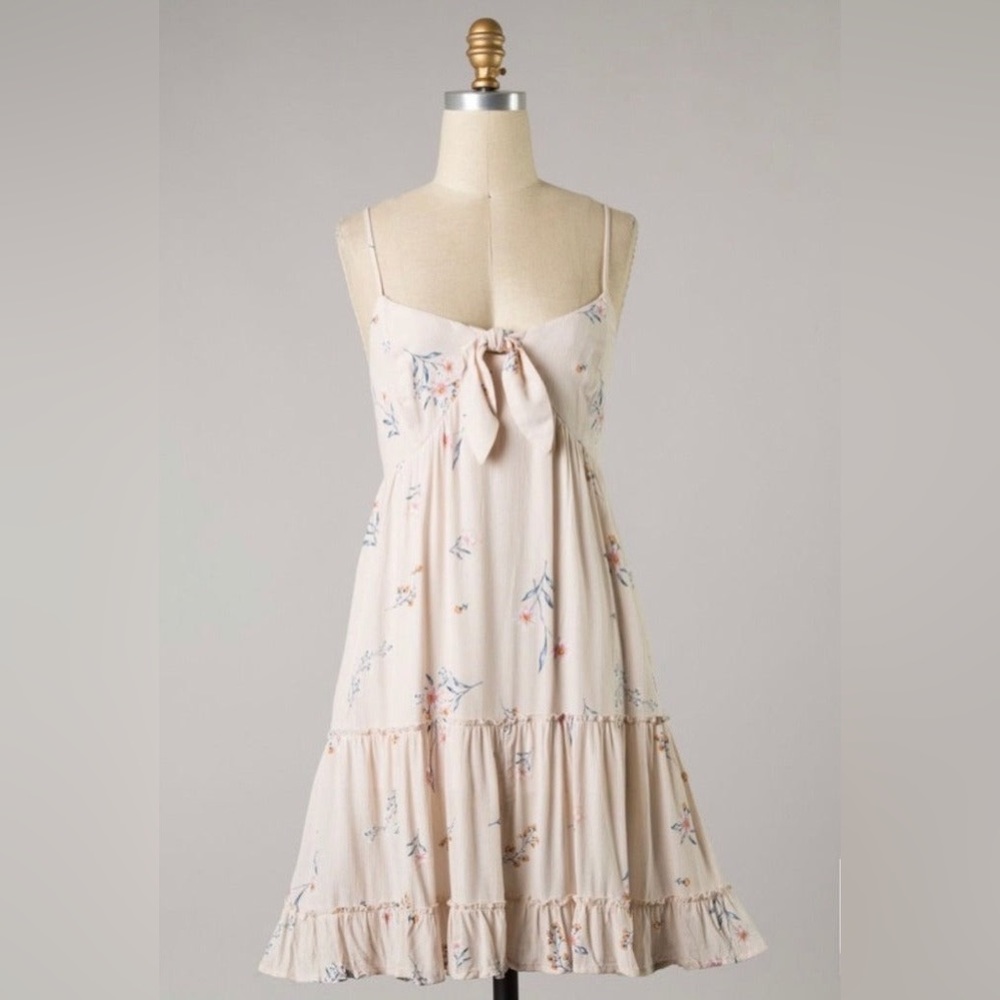 Sweet Ivory Floral Spaghetti Strap Dress